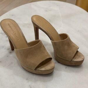 Veronica Beard Dali Suede Platform heels Mules tan neutral